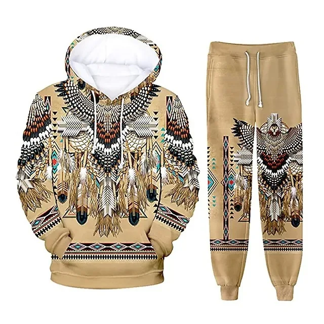 Fashion Ethnic Indian Clothing - طقم هوديز وبنطلون بطباعة ثلاثية الأبعاد