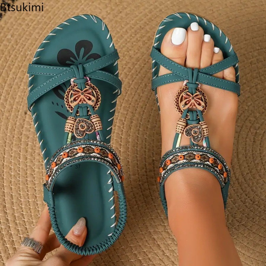 Ethnic Fashion For Women - صنادل نسائية بوهيمية للشاطئ والمناسبات الخارجية،