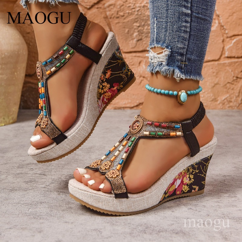 صنادل بوهو نسائية بكعب ويدج مز - مراجعة Ethnic Fashion For Women وسعره