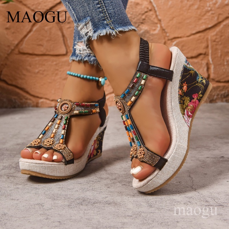 صنادل بوهو نسائية بكعب ويدج مز - مراجعة Ethnic Fashion For Women وسعره